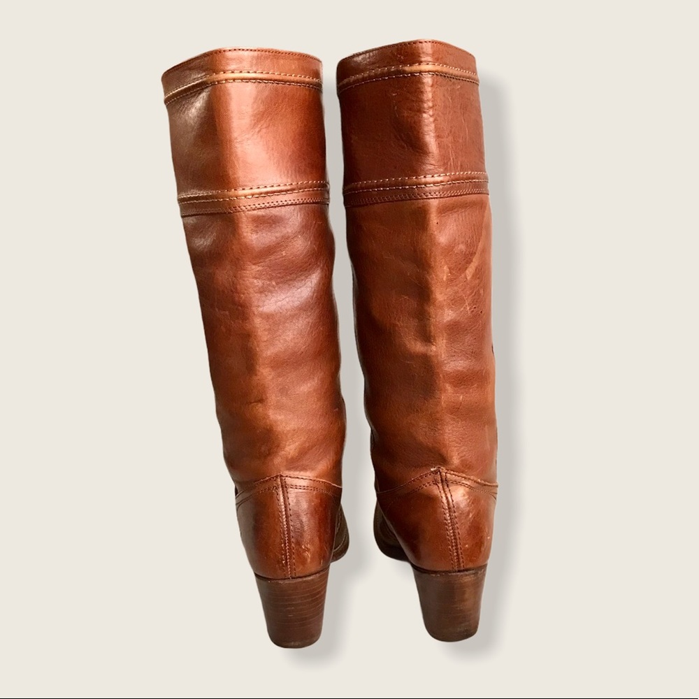 Frye Jane Stitch Leather Heeled Knee High Boots - Picture 12 of 16
